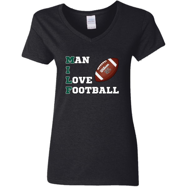 MILF (Ladies) - Man I Love Football 5.3 oz. V-Neck T-Shirt
